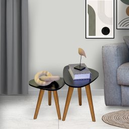 Conjunto de Mesinhas Canto e Apoio Pé Palito Tripé Porta Quadros e Objetos Branco ou Preto Tampo Org - 2