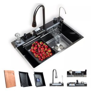 Cuba Inteligente Gourmet Cozinha Pia Premium C/torneira Lavador Copos Multifuncional Aço Inox