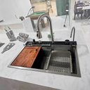 Ver imagem 2 de Cuba Pia Inteligente Gourmet Cozinha Led Premium C/torneira Monocomando Multifuncional Aço Inox