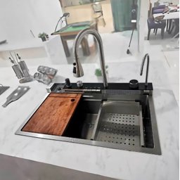 Cuba Inteligente Gourmet Cozinha Pia Premium C/torneira Lavador Copos Multifuncional Aço Inox - 3