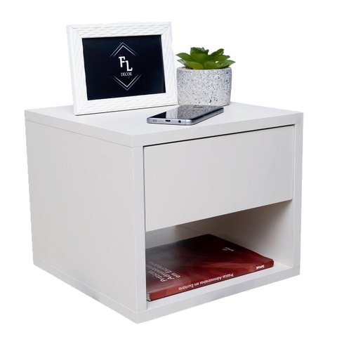 Mesa de Cabeceira Criado Branco 30cm Estilo Suspensa com Gaveta Superior e Nicho para Quarto
