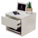 Ver imagem 4 de Mesa de Cabeceira Criado Branco 30cm Estilo Suspensa com Gaveta Superior e Nicho para Quarto