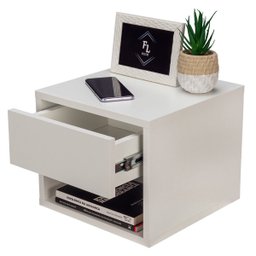 Mesa de Cabeceira Criado Branco 30cm Estilo Suspensa com Gaveta Superior e Nicho para Quarto - 4