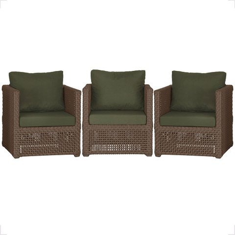 3 Poltronas Madri Alumínio Corda Náutica Estofado 13 Trama Original
