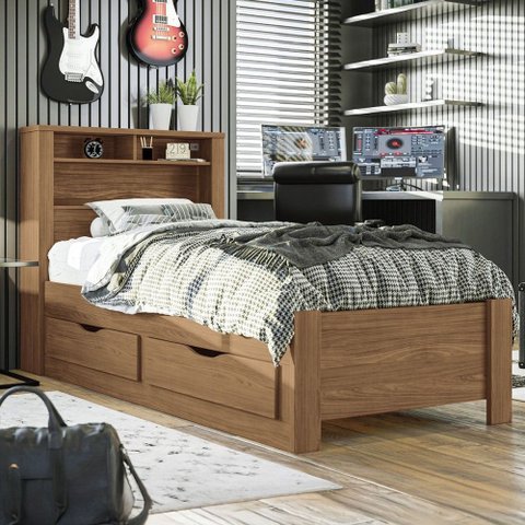Cama Solteiro Invicta 1 Porta 2 Gavetas com Tomada Jatoba - Santos Andirá