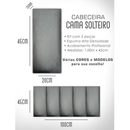Cabeceira de Cama Box Solteiro Casal Queen King Estofada Modular 45x20cm - 4