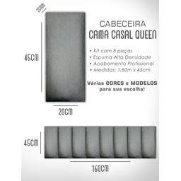Cabeceira de Cama Box Solteiro Casal Queen King Estofada Modular 45x20cm - 6