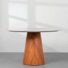 Mesa de Jantar Cone Redonda 80 Cm - Lâmina de Madeira Cinamomo e Laca Branca com Vidro - 2