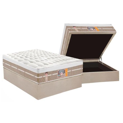 Conjunto Box Baú Casal: Colchão Molas Castor Ensacadas Silver Star Air + Base Crc Suede Clean (