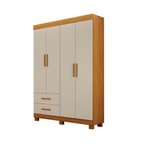 Guarda Roupa Solteiro Recife New 4 Portas de Bater 2 Gavetas MDF-MDP Cinamomo-Off White Leifer
