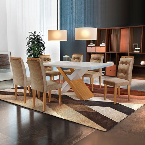 Conjunto Sala de Jantar Mesa e 6 Cadeiras Amanda Espresso Móveis Marrom/Animalle Chocolate/Off White/Imbuia