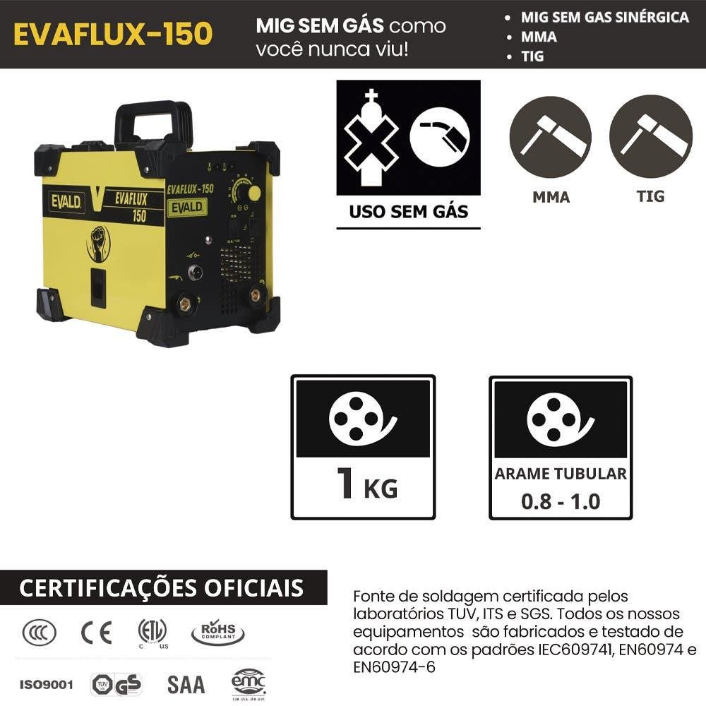 Máquina de Solda Multiprocesso Mig sem Gás, Tig e Eletrodo Evaflux-150 220v Evald-220v - 5