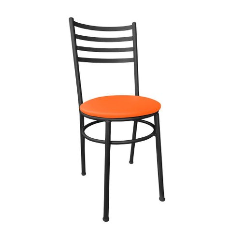 Cadeira de Jantar em Metal para Cozinha Lanchonetes Restaurantes Preta com Estofado Laranja