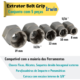 Conjunto Extrator Para Parafusos E Porcas Bolt Grip 5 Peças - 3 Conjunto Extrator Para Parafusos E Porcas Bolt Grip 5 Peças - 3