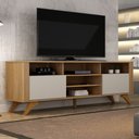 Ver imagem 1 de Rack Bancada 2 Portas Pés Madeira Maciça Mariana - Cinamomo/Off White