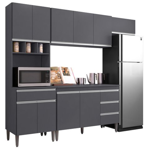 Cozinha Modulada 5 Peças Balcão com Pia 120cm Andréia Cinza- AJL Móveis