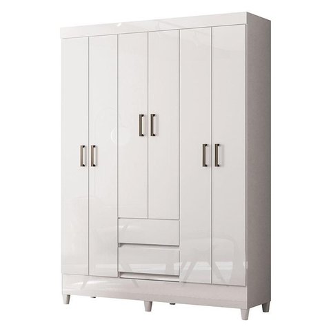 Guarda Roupa Casal 6 Portas com Pés Fit Branco Brilho - Santos Andirá