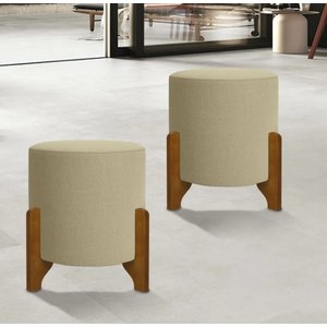 Puff Decorativo Sala De Estar Cléo Luxo  Linho Bege