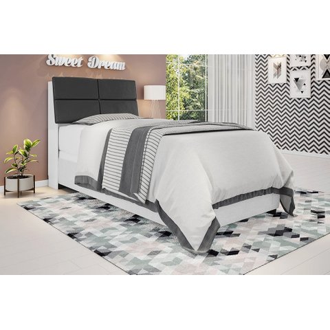 Cabeceira box Solteiro 0,88 Isis Branco com Painel Class Preto - Framar Móveis