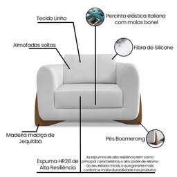 Poltrona Decorativa New Linho Cinza para Sala Pés Madeira Bz Home Decor - 8