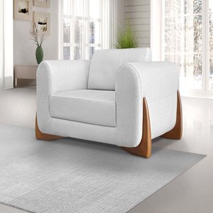 Poltrona Decorativa New Linho Cinza para Sala Pés Madeira Bz Home Decor
