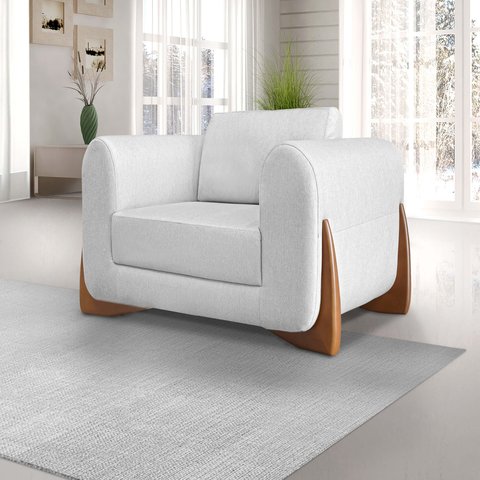 Poltrona Decorativa New Linho Cinza para Sala Pés Madeira Bz Home Decor