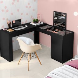 Escrivaninha e Penteadeira Camarim Star com Espelho Freijó/Off White - Ninho Decor - 4