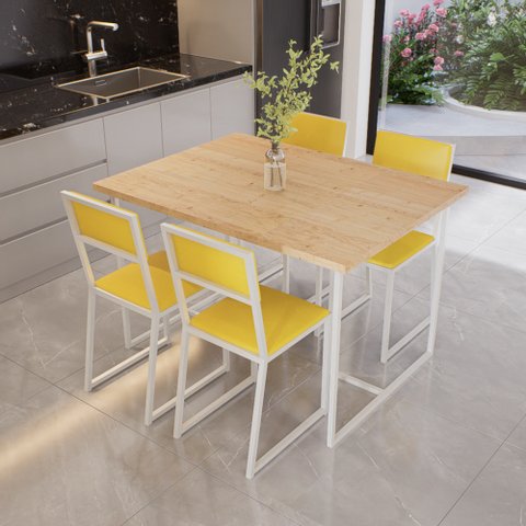 Conjunto Mesa de Jantar Retangular Pinus 4 Cadeiras Branca Riviera Industrial Don Castro Decor Rivie