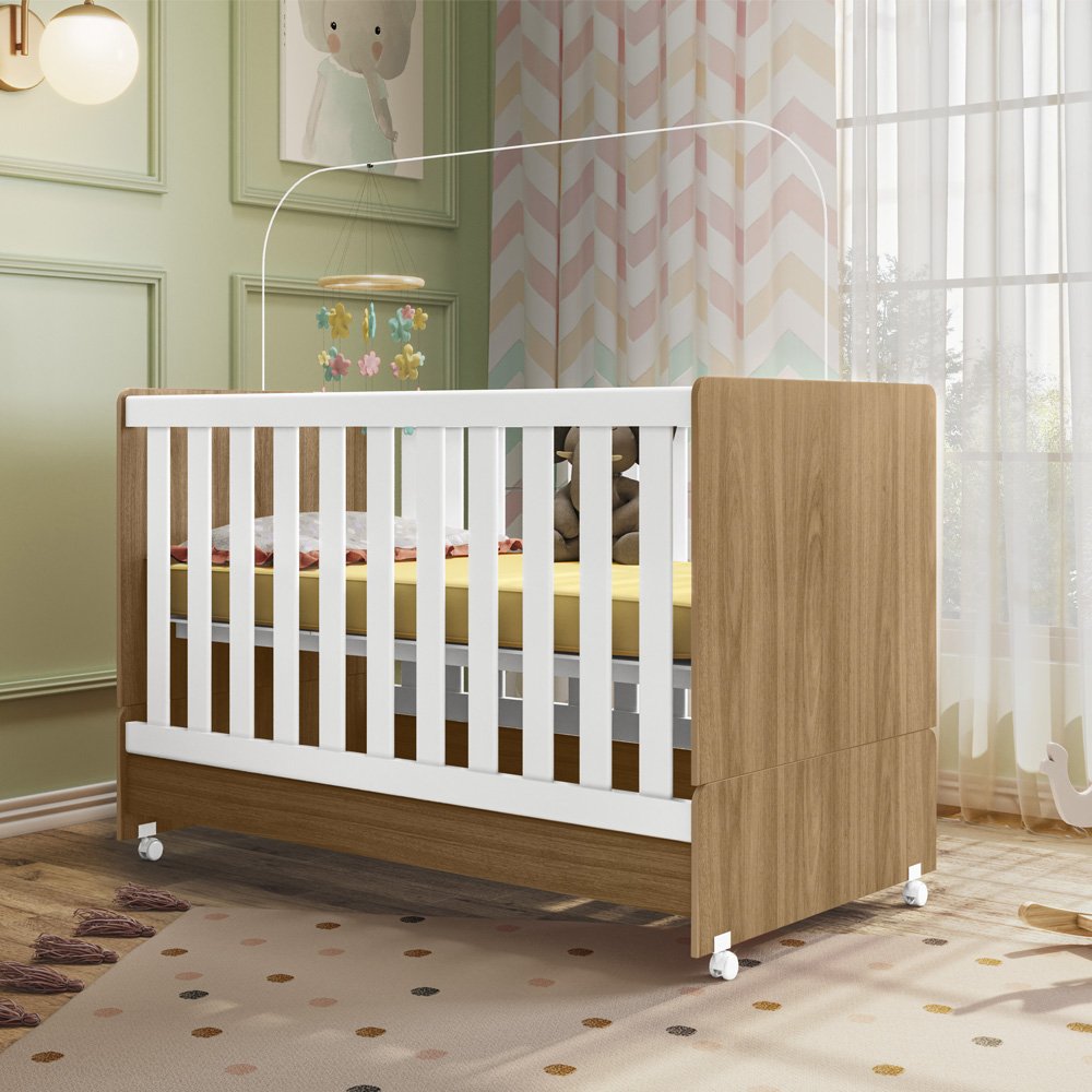 Berço Mini Cama 2 em 1 Encanto Nature Branco Plla - 3