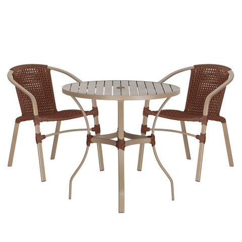 02 Cadeiras Floripa e Mesa Roma 80cm Fendi Trama Original Marrom