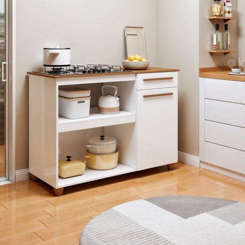 Balcão Cooktop Chicago 1 Porta 1 Gaveta MDP 114.5cm Kaiki Móveis