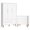 Ver imagem 1 de Jogo de Quarto Infantil Theo Retrô Guarda Roupa 3 Portas e Cômoda Branco com Pés Amadeirado - Reller