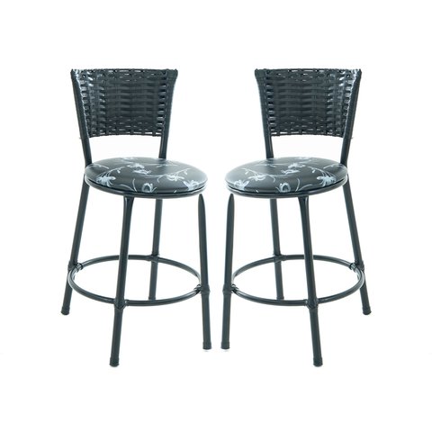 Kit 2 Banquetas Baixa de Cozinha Encosto Junco