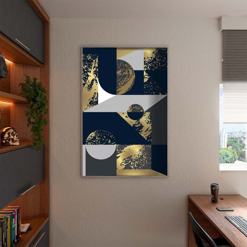 Quadro Decorativo Tela Canvas Abstrato Geometric Seg com Modura Prata - 180x135 Cm - 3