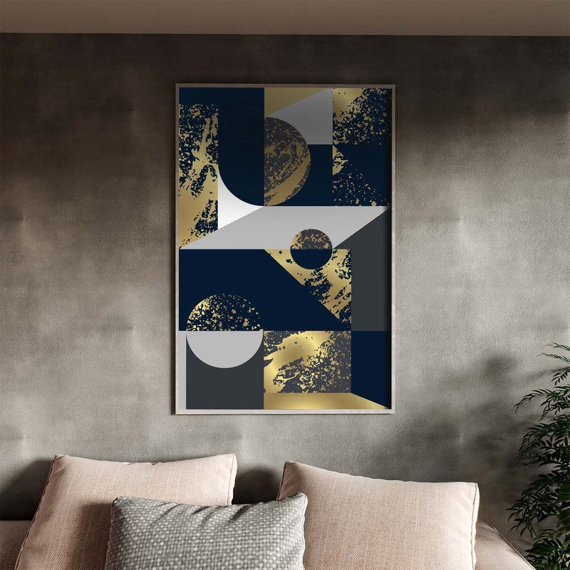 Quadro Decorativo Tela Canvas Abstrato Geometric Seg com Modura Prata - 180x135 Cm - 1