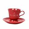 Xícara de Chá 230ml C/ Pires em Porcelana Vermelha, Coleção Exclusiva Ps I Love You - 1