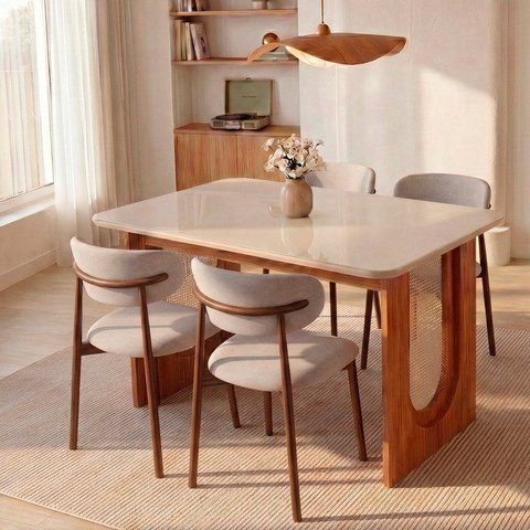 Conjunto Jantar com Mesa Tali 130cm 4 Cadeiras Ema CabeCasa MadeiraOriginals Offwhite/Prata/Imbuia