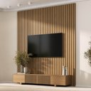 Ver imagem 1 de Rack com Painel Ripado TV 75 Polegadas Planejado 200x250cm Aruá CabeCasa MadeiraOriginals Marrom