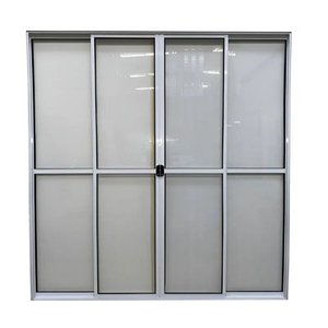 Porta de Alumínio de Correr 4 Folhas com Trinco Abertura Central 210x200cm Branco Allo Esquadrias