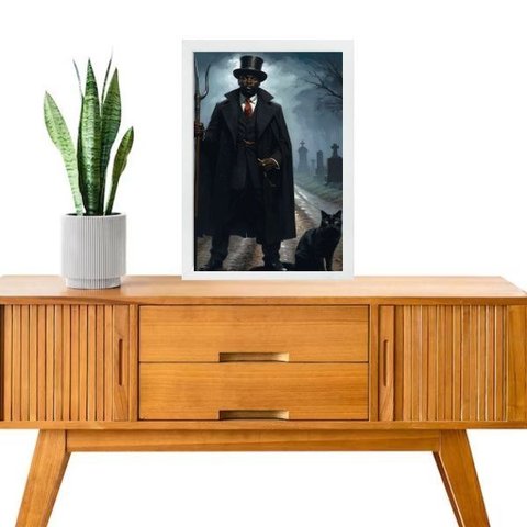 Quadro Umbanda Exu Gato Preto 24x18cm - com Vidro:moldura Preta