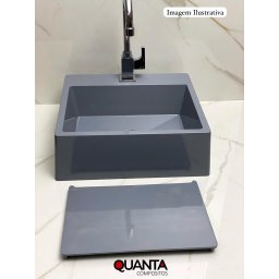 Pia Cuba Sobrepor para Banheiro de Mármore Sintético Branco Platinum 40,5 X 37,5 Quanta Compositos C - 5