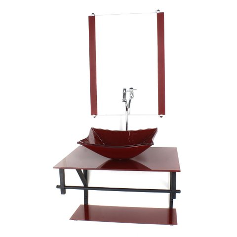 GABINETE DE VIDRO PARA BANHEIRO 60CM AP CUBA RETANGULAR VERMELHO CEREJA FULL COM TORNEIRA CROMADA