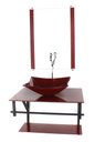 Ver imagem 1 de GABINETE DE VIDRO PARA BANHEIRO 60CM AP CUBA RETANGULAR VERMELHO CEREJA FULL COM TORNEIRA CROMADA