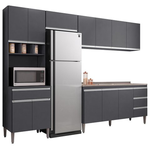 Cozinha Modulada 5 Peças Balcão com Pia 160cm Andréia Cinza - AJL Móveis