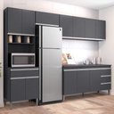 Ver imagem 2 de Cozinha Modulada 5 Peças Balcão com Pia 160cm Andréia Cinza - AJL Móveis