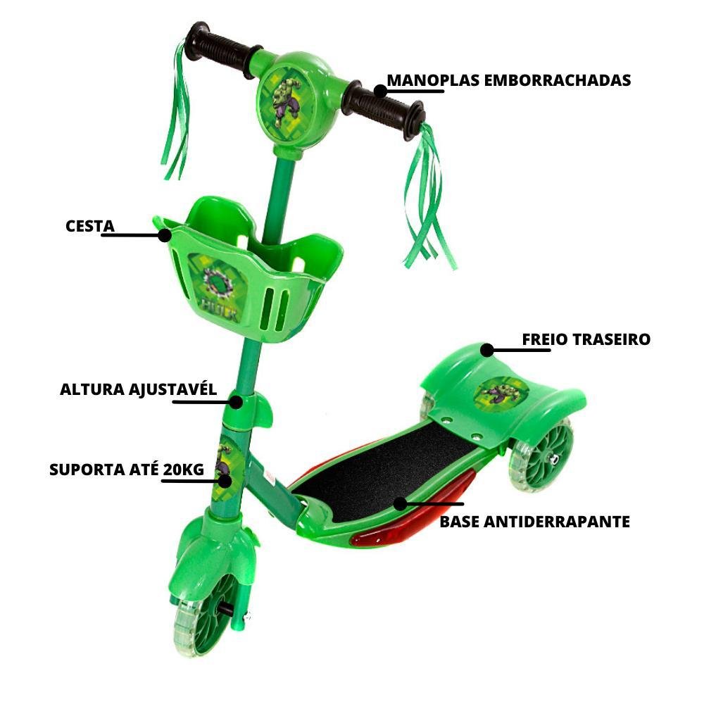 Patinete Crianças Scooter 3 Rodas Brinquedo Infantil Hulk - 4