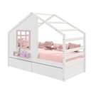 Ver imagem 5 de Cama Casinha com Janela e 02 Gavetas Madeira Maciça Branco/ Rosa Housin