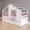 Ver imagem 1 de Cama Casinha com Janela e 02 Gavetas Madeira Maciça Branco/ Rosa Housin