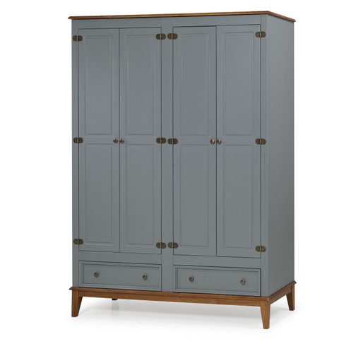 Guarda-roupa Rústico 4 Portas e 2 Gavetas - Madeira Maciça e Mdf - Cinza
