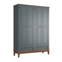 Ver imagem 2 de Guarda Roupa Solteiro Madeira Maciça Rústico 4 Portas 2 Gavetas Cinza - Apaixone & Decore
